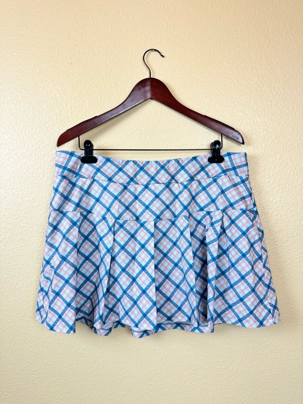 Kyodan Golf Athletic Skirt Plaid A-Line Shorts Attached Pleated Blue‎ XL Pocket